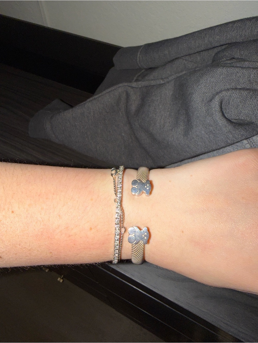 Tous Silver Tone Clover Cuff and Pavé Chain Bracelet Set
